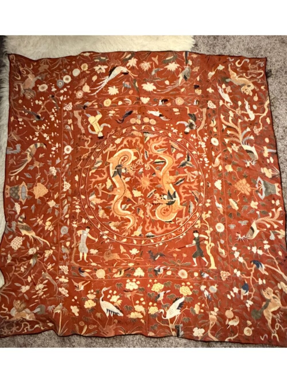 The Metropolitan Museum of Art Silk Scarf Asian Theme Dragons Birds Foo Dogs